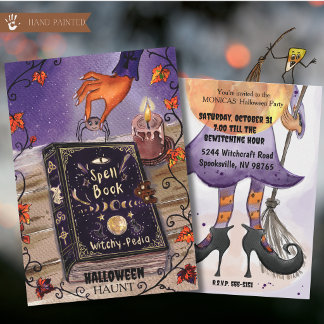 Witchy Pedia Halloween Party Invitation -Spellbook