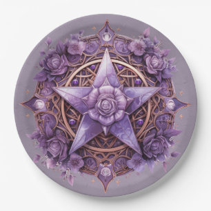 Witchy Pentacle Party Plate – Purple Rose Design