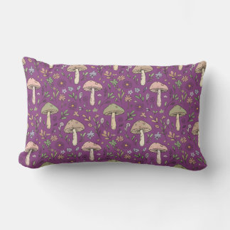 Witchy Plum Purple Fungi Seamless Pattern Gift Lumbar Pillow
