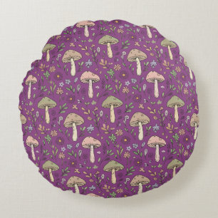Witchy Plum Purple Fungi Seamless Pattern Gift Round Pillow