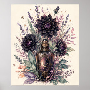 Witchy Potion Bottle Black Dahlia Celestial Poster