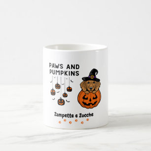 Witchy Puppy in Pumpkin Bilingual Halloween Coffee Mug