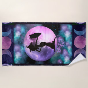 Witchy Purple, Book of shadows, Witch Owl Moon Beach Towel
