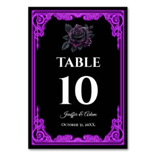 Witchy purple Glow Gothic Wedding Table number