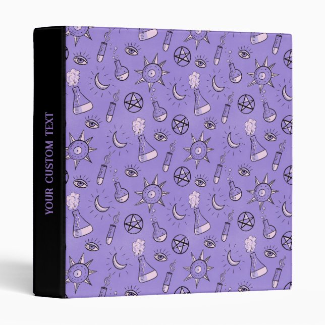 Witchy Purple Potion, Moon, Sun and Eye Pattern Binder (Front/Spine)
