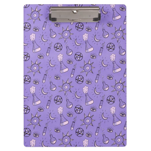 Witchy Purple Potion, Moon, Sun and Eye Pattern Clipboard (Front)