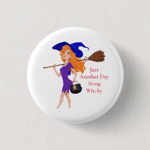 Witchy Redhead Thunder_Cove 1 Inch Round Button