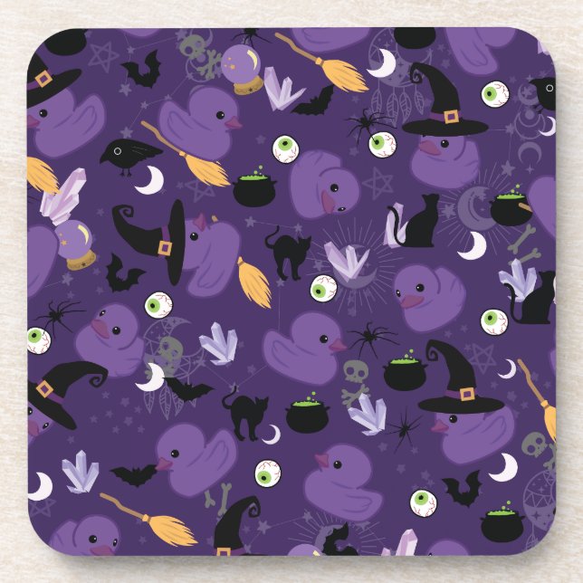 Witchy Rubber Ducks Hard plastic coaster (Front)