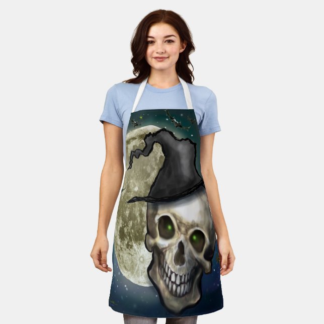 Witchy Skull Halloween Apron (Worn)