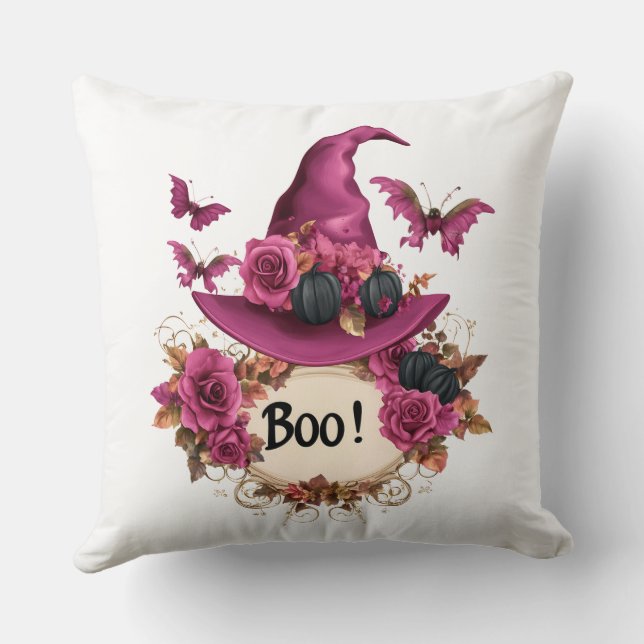 Witchy Skull Halloween Throw Pillow (Back)