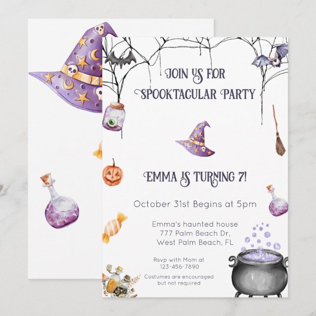 Witchy Spooktacular Halloween Birthday invitation  (Front/Back)