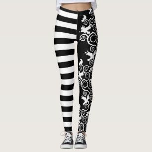Witchy Striped Gothic Ravens and Thorns Leggings