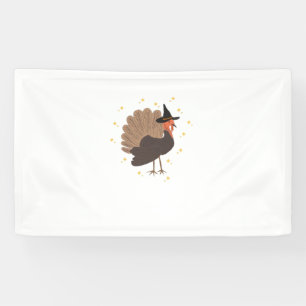 Witchy turkey with hat and sparkling stars illustr banner