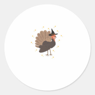 Witchy turkey with hat and sparkling stars illustr classic round sticker