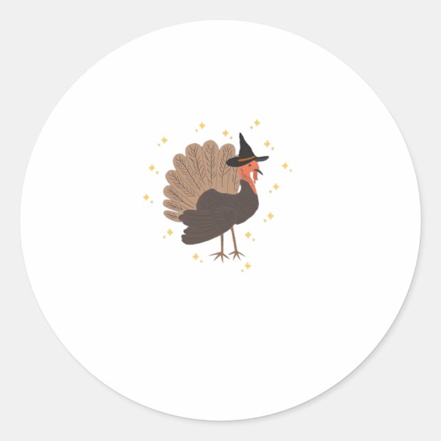Witchy turkey with hat and sparkling stars illustr classic round sticker (Front)