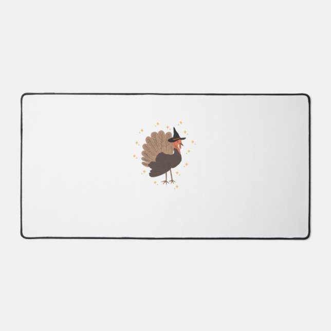 Witchy turkey with hat and sparkling stars illustr desk mat (Front)