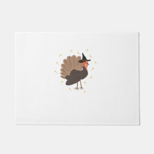 Witchy turkey with hat and sparkling stars illustr doormat