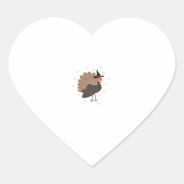 Witchy turkey with hat and sparkling stars illustr heart sticker (Front)