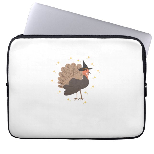 Witchy turkey with hat and sparkling stars illustr laptop sleeve (Front)