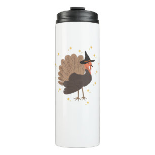 Witchy turkey with hat and sparkling stars illustr thermal tumbler