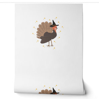 Witchy turkey with hat and sparkling stars illustr wallpaper