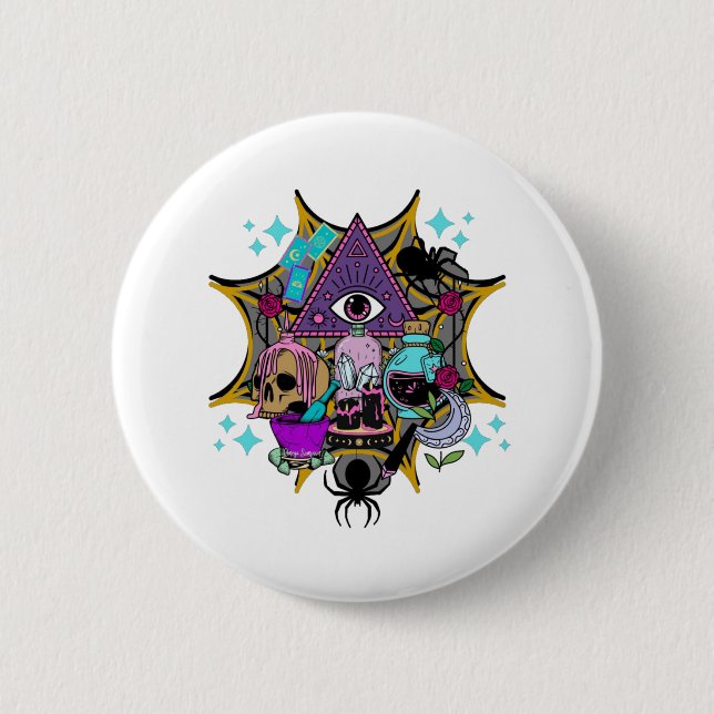 Witchy Vibes and Spiders 2 Inch Round Button (Front)