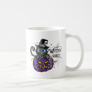 Witchy Vibes – Black Cat on Purple Jack-O-Lantern Coffee Mug
