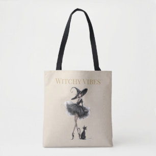 Witchy Vibes Light Edition – Gothic Witch & Cat Tote Bag