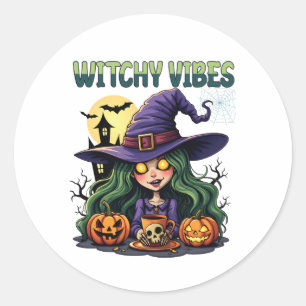 Witchy Vibes with Pumpkins and Potion Classic Round Sticker