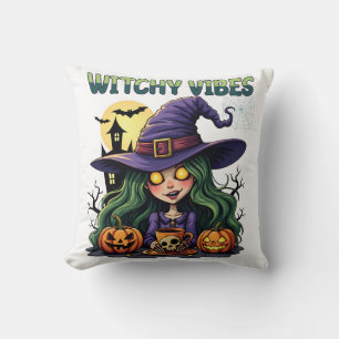 Witchy Vibes with Pumpkins and Potion Throw Pillow