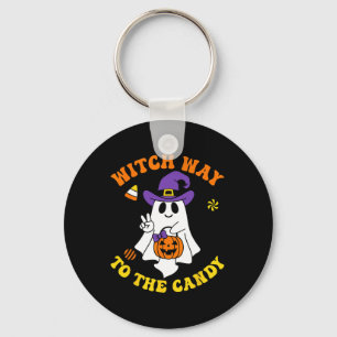Witchy Way To The Candy Funny Witch Pumpkin Hallow Keychain