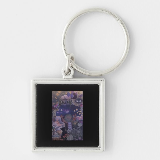 Witchy Whimsigoth Aesthetic With Cats Keychain (Front)