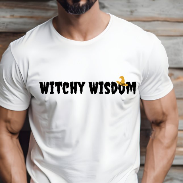 Witchy Wisdom halloween hat black typography T-Shirt (Creator Uploaded)