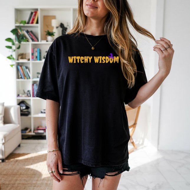 Witchy Wisdom halloween hat purple typography T-Shirt (Creator Uploaded)