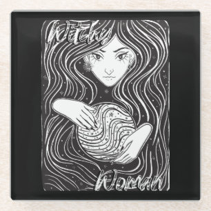 Witchy Woman Artistic Black and White Glass Coaster