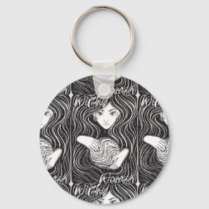 Witchy Woman Artistic Black and White Keychain