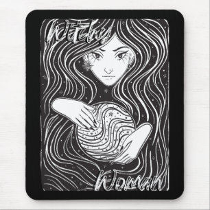 Witchy Woman Artistic Black and White Mouse Pad