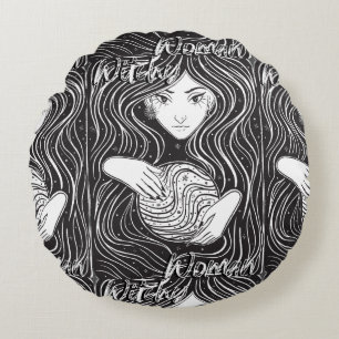 Witchy Woman Artistic Black and White Throw Pillow
