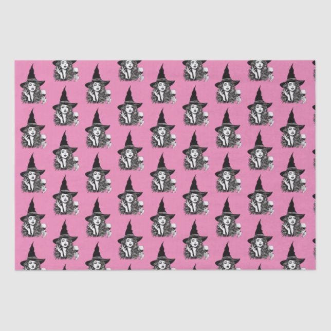 Witchy Woman, Black Elegant Witch holding Wine Tissue Paper (Front)