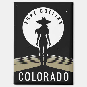 Witchy Woman Cowgirl Silhouette Full Moon Travel Magnet
