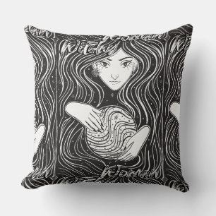 Witchy Woman Oreiller Artistique noir et blanc