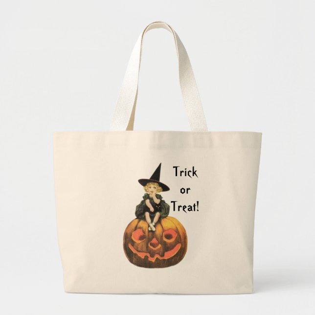 Witchy Woman Vintage Halloween Large Tote Bag (Front)