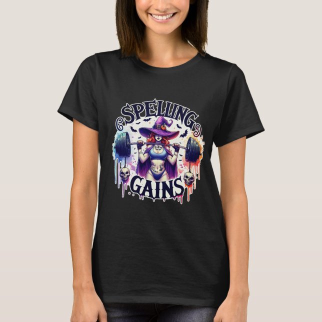 Witchy Workouts" Halloween Fitness Tee (Front)