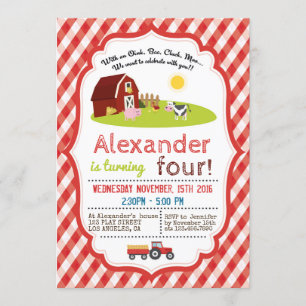 WITH AN OINK, BAA, CLUCK, MOO FARM BIRTHDAY PARTY INVITATION