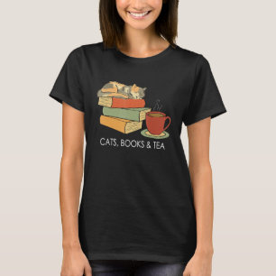 With Cats Books And Tea Reading T-Shirt
