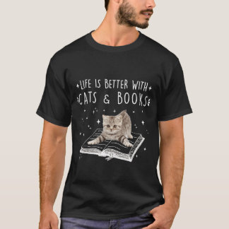 With Cats & Books Library T-Shirt