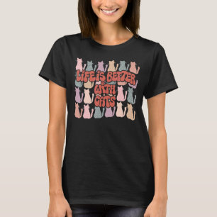 With Cats Retro Cat Mama Dad Groovy Men Women T-Shirt