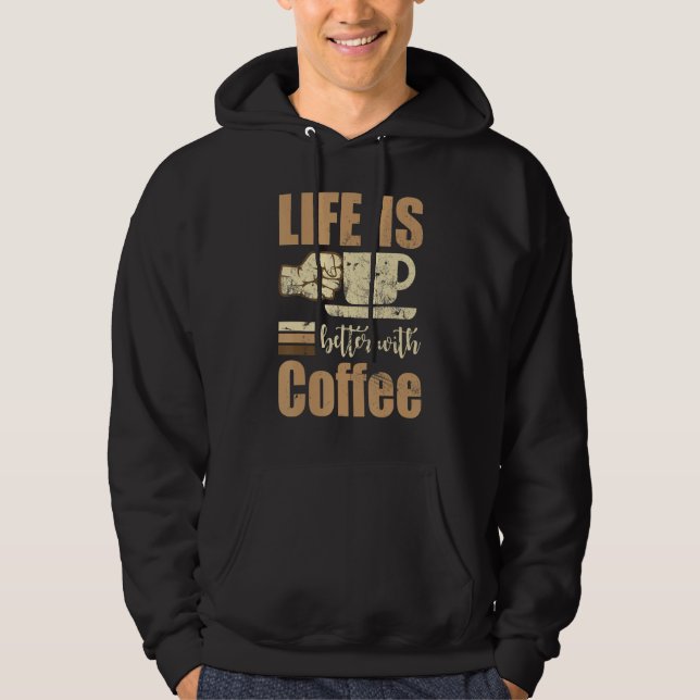 With Coffee Distressed Grunge Coffee Graphic Hoodie (Front)
