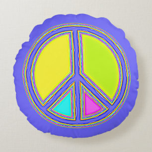 With Colors Filled PEACE Sign 1 Round Pillow