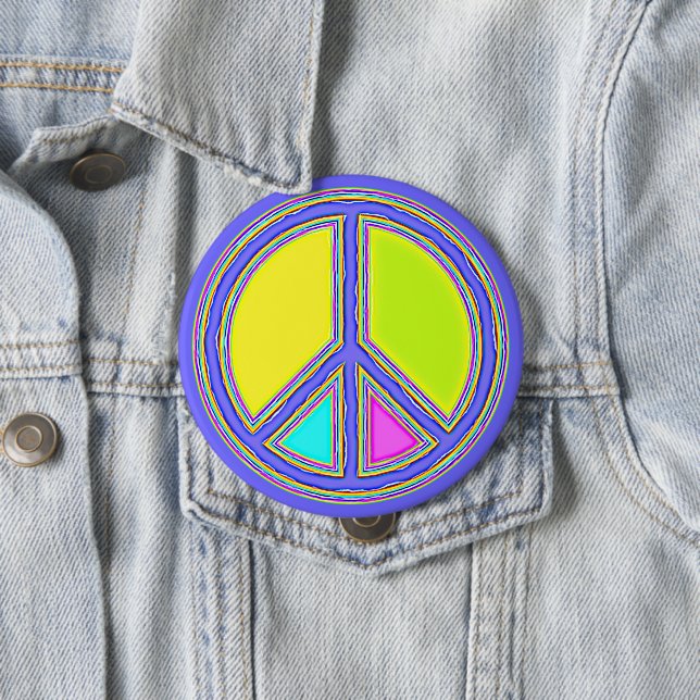 With Colours Filled PEACE Sign 1 4 Inch Round Button (In Situ)